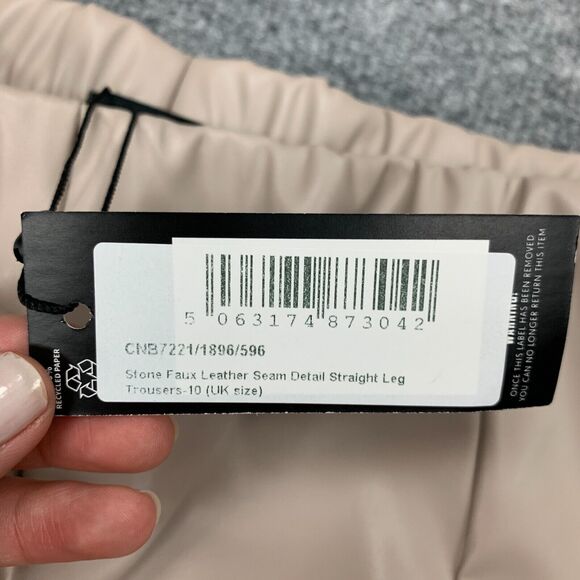 PrettyLittleThing Trouser Womens 6 Stone Faux Leather Seam Detail Straight Leg - Picture 6 of 16